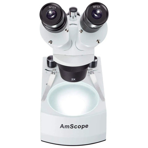 Forward Binocular Stereo Microscope With 20x 40x And 80x Magnifications Widefield WF10x And WF20x Lenses Built In Top And Bottom Lights Sturdy Metal Pillar Stand Ideal For Detail Work Education And DIY Inspection, front view