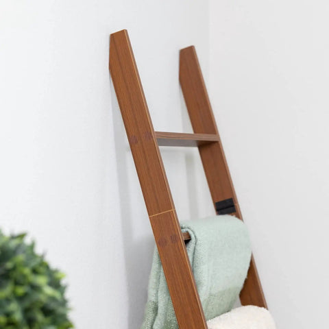 5 Foot 8 Inch Blanket Ladder For Living Room And Bedroom With 6 Tiers Wall Leaning Laminate No Snag Construction, corner view