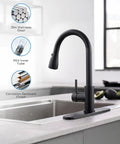 VFAUOSIT Kitchen Faucet with Pull Down Sprayer, Matte Black High Arc with 304 stainless steel design and corrosion-resistant finish