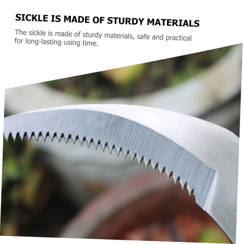 Close-up of Two Pack Stainless Digger Sickle Long Handle Garden Tool For Weeding Harvesting Grass Cutting And Mulching Blade