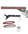 Khbyt Electric Belt Grinder Attachment with sanding belt, alloy mount, and tools for versatile sanding and polishing.