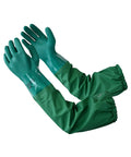Top Shelf Pvc Chemical Resistant Work Gloves Waterproof Reusable Heavy Duty Grip Solvent Proof Industrial Rated Long Lasting Tough As Nails Built For The Daily Grind, green long gloves with textured grip.