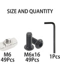 40 Series Aluminum T Slot Nuts And M6x16 Screws Kit For European 4040 Profile with 49 M6 T-nuts, 49 screws, and wrench