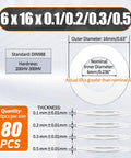 6 By 16 Shim Washer Precision Spacers Kit With 20 Stainless Steel Shims In 0.1 0.2 0.3 0.5 Mm Increments For DIY Friendly Precise Gap End Play Reduction And Alignment In Bearings Gears And 3D Printer Rails 304 Stainless, 6x16 sizes shown