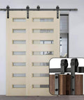 8Ft Bypass Sliding Barn Door Hardware Kit For Low Ceiling And Double Doors, Heavy Duty Carbon Steel Track System With Quiet Smooth Rolling Rollers, Overlapping Tracks, Supports Up To 200 Lbs, Corrosion Resistant