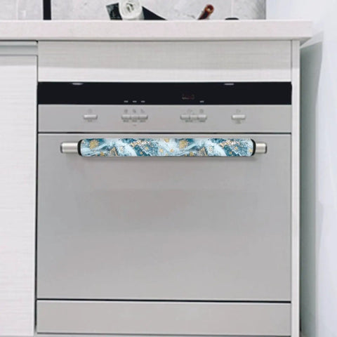 Refrigerator Door Handle Covers Set Of 2 Non Slip Blue Gold Marble Kitchen Appliance Decor on dishwasher handle