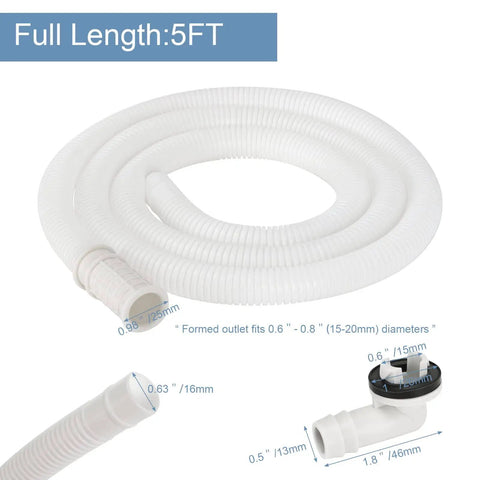 5 Ft Air Conditioner Drain Hose Kit Flexible Durable Tubing For Condensate Drainage with connector and clamp