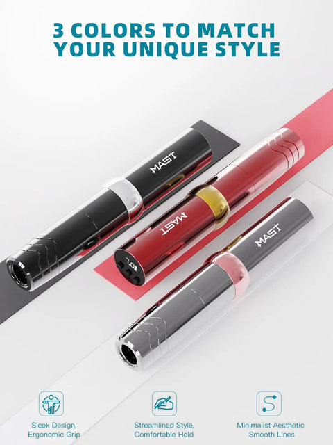 Cordless Tattoo Gun Kit 118g Lightweight Rotary Pen With 2 To 10V Adjustable Voltage shown in three colors