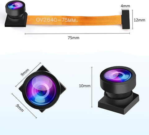 Wide Angle 160 Degree 2MP OV2640 Camera Module For ESP32 MCU Dope DIY Kit with dimensions in mm, ribbon cable attached.