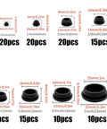 Awesome 125pc Silicone Rubber Hole Plugs Kit With 8 Sizes For Furniture And Auto Wiring. Durable Snap-Fit Round Stopper Grommets In Black. Heavy Duty Assortment Set Perfect For Sealing Holes. black silicone rubber hole plugs sizes 5mm to 25mm