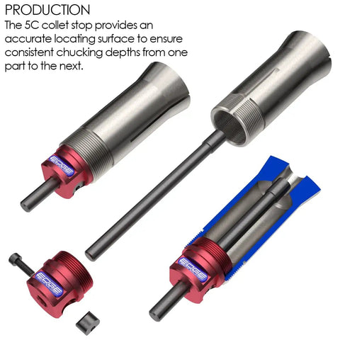 Precision Collet Stop For 5C Collets With Six Hardened Steel Stop Rods In Sizes One Sixteenth To Three Quarters Inch shown in parts