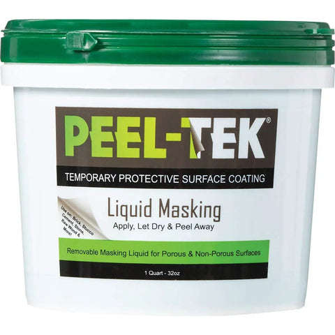 Liquid Masking Fluid for Surfaces, 32 Oz Workhorse Latex Coating bucket with green lid and Peel-Tek branding.