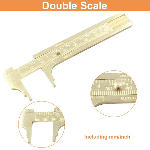 Old School Brass Pocket Vernier Caliper Ruler With Double Scale mm And Inch Handy Sliding Gauge Measuring Tool For Precise DIY Projects Durable Vintage Brass Caliper