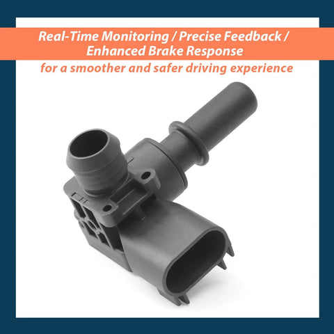 Power brake booster vacuum sensor, black plastic with electrical connector and vacuum port.