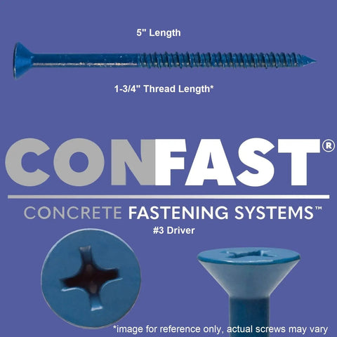 Blue Flat Phillips Concrete Screw Anchor Quarter Inch By Five Inch With Drill Bit For Masonry Block Or Brick Self Tapping No Fuss And Easy To Drive Pack