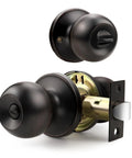 Keyless Privacy Door Knobs Oil Rubbed Bronze Vintage Round Ball Style For Bathroom And Bedroom Easy Install Internal Thumb Button Lock
