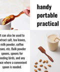 Collage of brown plastic scoop with milk powder and almonds, showcasing Ten Pack Mini Plastic Garden Shovels for Easy Soil Digging and Transplanting.