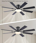 60 Inch Ceiling Fan With Lights And Remote Control, Low Profile Flush Mount, Black Finish, Double-Sided Blades