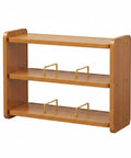 Clean 3 Tier Bamboo Cup Organizer Rack And Sharp Countertop Mug Stand For Coffee Bar Kitchen Office Storage Shelf With 6 Grid Wood Holder Setup Vibe, 40CM tall with gold accent hooks.