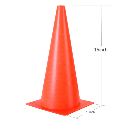 15 Inch Orange Traffic Safety Cones 7 Pack High Visibility Pro Grade Durable Plastic Parking And Training Cones For Indoor Outdoor Use Great For Events Parking Lots Construction Sites And Roadside Safety, single cone side view