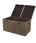 Collapsible Linen Fabric Storage Bin For Clothes Shoes And Toys Nifty Foldable Home Basket with open lid and roomy interior.