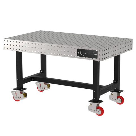 Straight Up Rock Solid Heavy Duty Steel Welding Fixture Table With Smooth Cruising Casters And Laser Cut Precision Mounting Holes For Custom Metalwork Shop Setup At 60X36X36 Inches Built Right Here Made In America, side view showing heavy duty frame and casters.