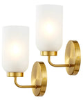 Gold Brushed Brass Wall Sconce Set of 2, Dope Modern Industrial Hardwired Lighting with Frosted Glass Shades for Living Room and Powder Room