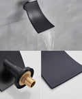 UMJIGF Shower System Black Led Digital Display Shower Faucet Set with Waterfall Tub Spout, Wall Mounted, Brass mixer faucet detail.