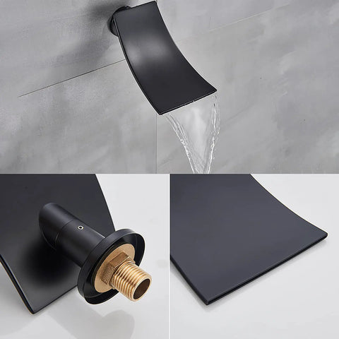 UMJIGF Shower System Black Led Digital Display Shower Faucet Set with Waterfall Tub Spout, Wall Mounted, Brass mixer faucet detail.