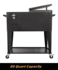 80 Quart Rolling Cooler Cart With Wheels For Outdoor Parties And Backyard Barbecues, Party Ready Ice Chest With Shelf, Bottle Opener, Beverage Station On Wheels For Patio Deck, Holds 70 Plus Cans Or 51 Plus Bottles, Black