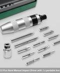 13 Piece Hand Manual Impact Driver Set With 1/2 Inch Reversible Driver Perfect For Busting Rusted Fasteners And Frozen Bolts