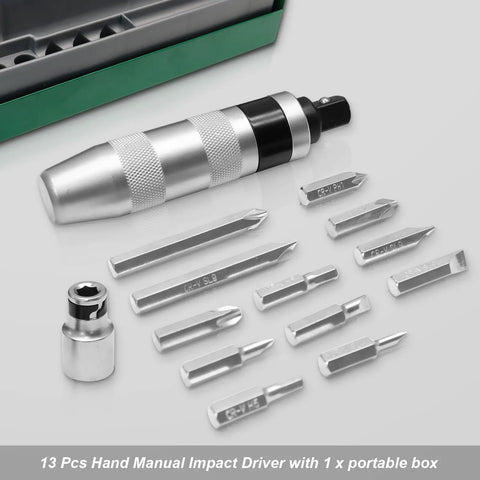 13 Piece Hand Manual Impact Driver Set With 1/2 Inch Reversible Driver Perfect For Busting Rusted Fasteners And Frozen Bolts