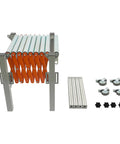 Sturdy Adjustable Conveyor Roller Stand For Table Saw, heavy duty steel outfeed support with 110 lbs capacity and adjustable features.