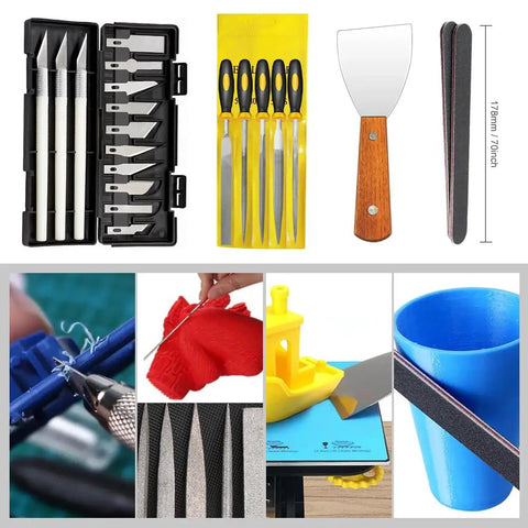 Heavy Duty 3D Printing Finishing Kit Featuring Hella Tough Carbon Steel Cleanup Tools And Comfortable Grip Polishing Rod For Quick Support Removal And Smooth Surface Prep