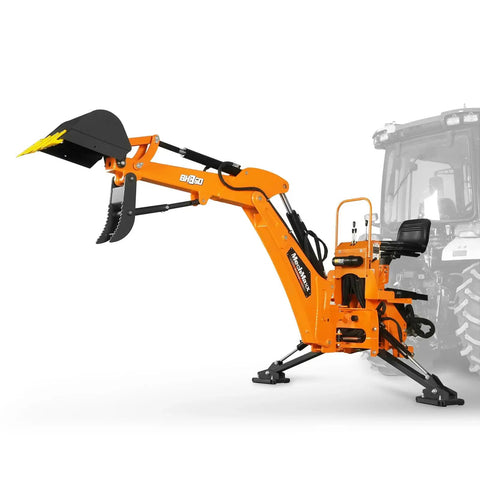 9 Ft Tractor Backhoe Attachment With Mechanical Thumb, 15 Inch Bucket, 180 Degree Boom Swing And Bucket Rotation attached to tractor