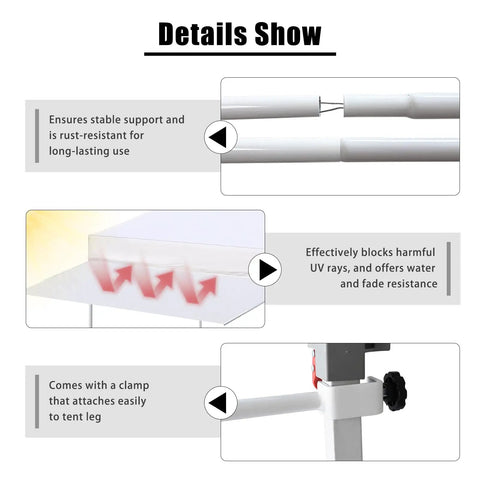 10ft Pop Up Canopy Sunshade Extension Tarp 120x36 Inches with adjustable clamp and UV protection features