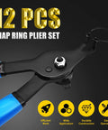 12-Piece Snap Ring Pliers Set For Internal And External Retaining Rings, Pro-Grade Heavy-Duty Convertible Pliers displayed