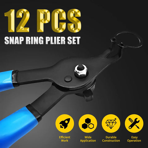 12-Piece Snap Ring Pliers Set For Internal And External Retaining Rings, Pro-Grade Heavy-Duty Convertible Pliers displayed