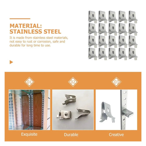 Heavy Duty Stainless Steel Shelf Bracket Clips Set 60 Piece Nickel Plated Iron Pegs for durable mounting solutions.