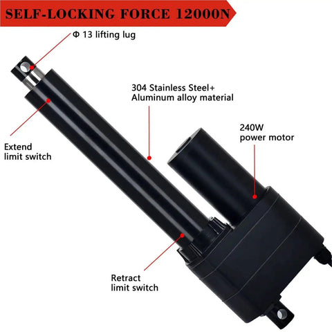 Badass High Performance 10000N Linear Actuator featuring stainless steel, 240W motor, and adjustable telescopic rod.