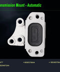 Transmission mount for automatic vehicles, showing front view, metal and rubber material, part numbers 68254672AA, 68363756AA.