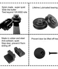 Components of Beefy Heavy Duty Sliding Barn Door Hardware Kit For Double Doors Quiet Stable Monorail Rail System Bypass