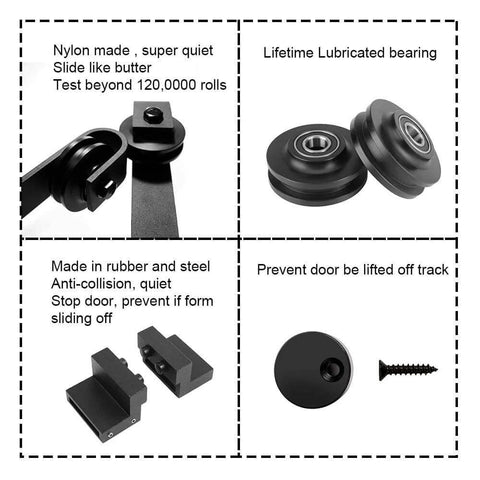 Components of Beefy Heavy Duty Sliding Barn Door Hardware Kit For Double Doors Quiet Stable Monorail Rail System Bypass