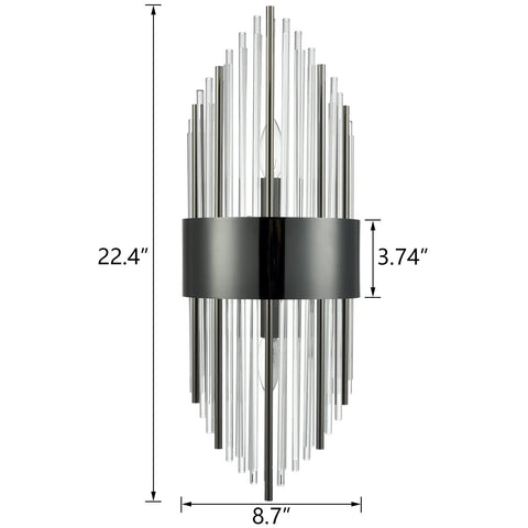 Two Light Modern Titanium Black Crystal Wall Sconces Set Of Two With Clear Glass Rods For Bath Hallway And Bedroom Lighting