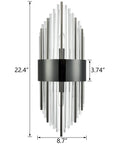 Modern Two Light Crystal Wall Sconces Set Of Two In Black Glass Luxury Bathroom Wall Fixtures 22.4" high with clear rods.