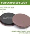 Top view of an Eight Piece Two In One Furniture Sliders Set for Carpet and Hardwood Floors, brown and black sides visible.