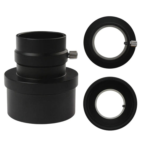 Heavy Duty Two Inch To One Point Two Five Inch Telescope Focuser Adapter For Laser Collimator Alignment built from anodized aluminum, showing adjustable parts.