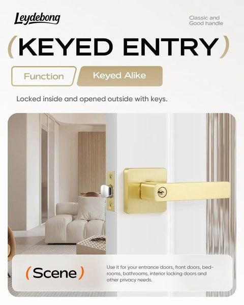Gold Built Tough Heavy Duty Gold Door Lock Set With Keys For Interior Or Exterior Doors Satin Brass Zinc Alloy Levers