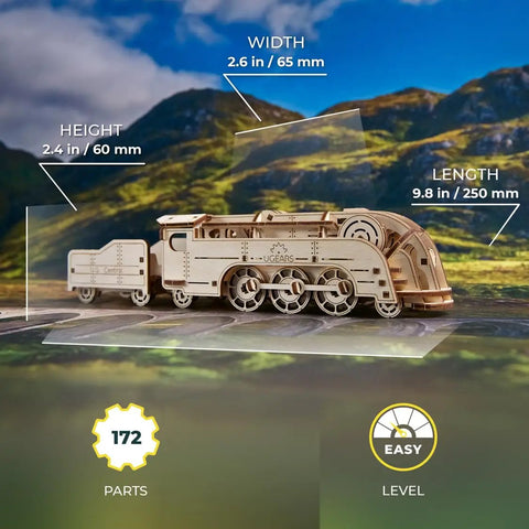 Mini Locomotive 3D Puzzle For Adults Hands On Wooden Train Model Kit, 172-piece build, 9.8 in long