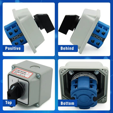 20A Rotary Changeover Switch With Exterior Box On Off On 660V Latching Universal Selector IP65 3 Positions 2 Poles
